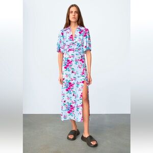 Zara NWT Floral Print Midi Dress size L